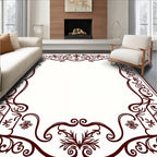 Deep Burgundy Ornate Scroll Vine Frame Rug