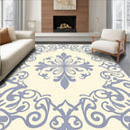 Cream And Lavender Scrollwork Medallion Rug