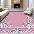 Regal Pink Floral Snowflake Border Rug
