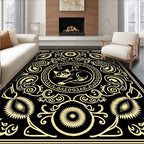 Black Gold Whimsical Cat Medallion Rug