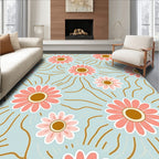 Retro Coral Daisy Burst Rug
