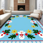 Light Blue Snowman Flower Border Rug