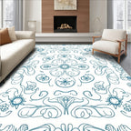 Cyan Floral Scrollwork Symmetry Rug