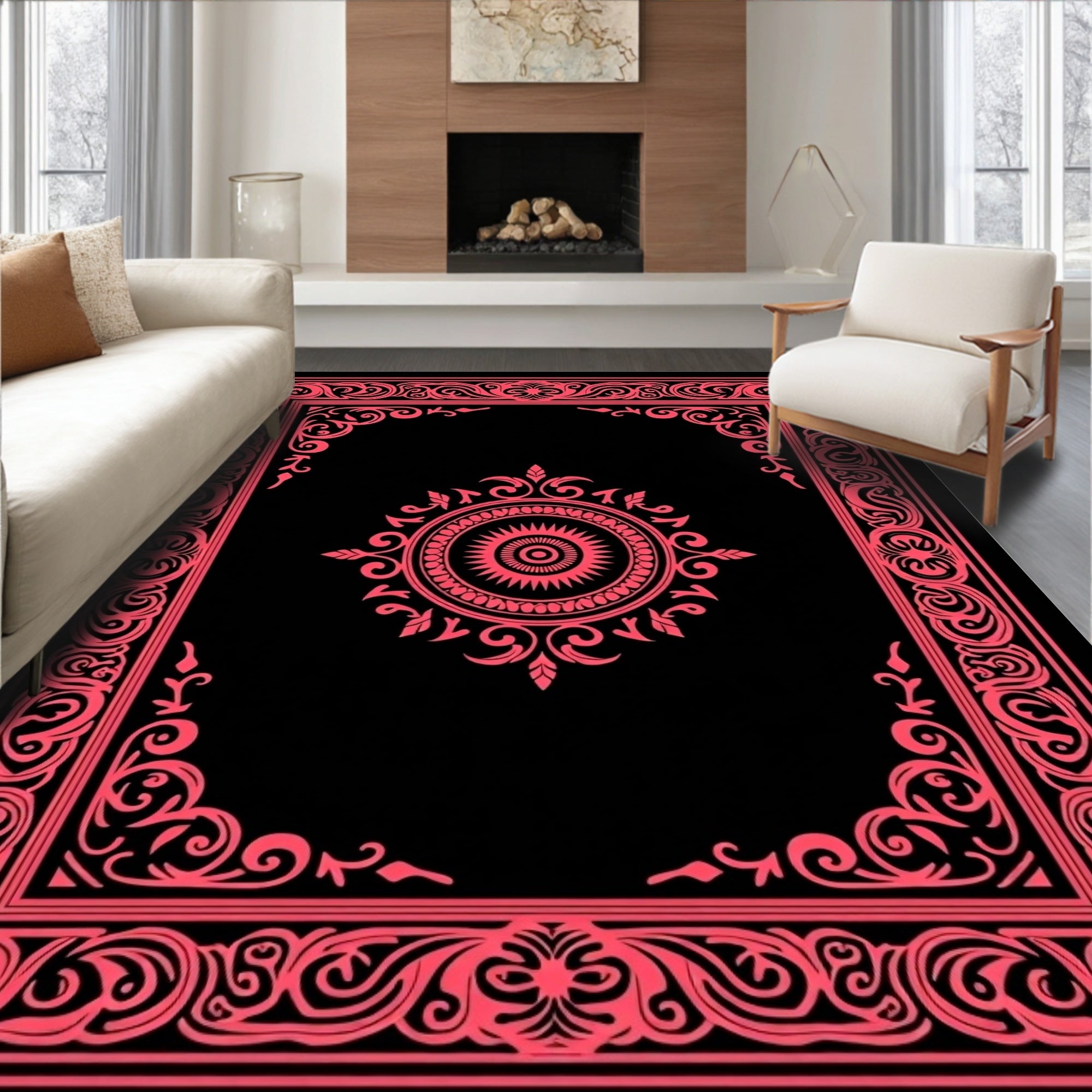 Crimson Ornamental Classic Medallion Rug