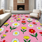 Pink Floral Daisy Garden Rug
