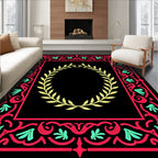 Black Red Yellow Floral Wreath Rug