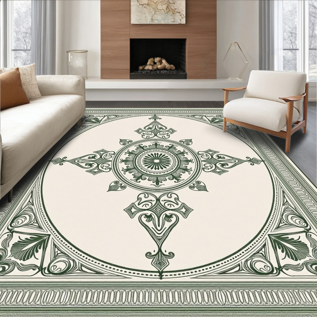 Art Deco Emerald Geometric Medallion Rug