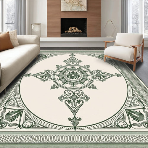 Art Deco Emerald Geometric Medallion Rug