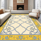 Cream Blue Yellow Ornate Lattice Rug