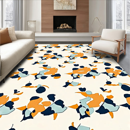 Abstract Orange Blue Navy Organic Shapes Rug