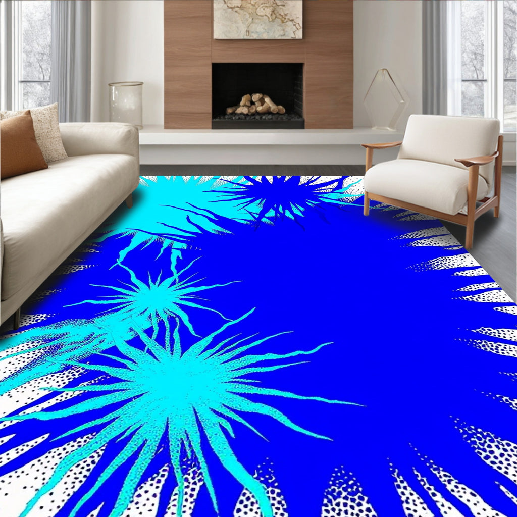 Vibrant Blue Burst Starburst Medallions Rug