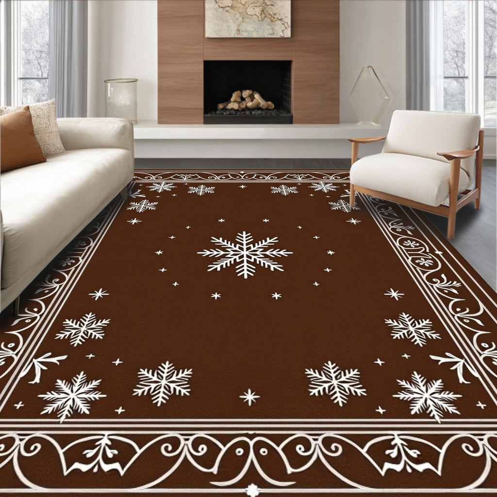 Brown and White Snowflake Emblem Rug