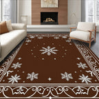Brown and White Snowflake Emblem Rug