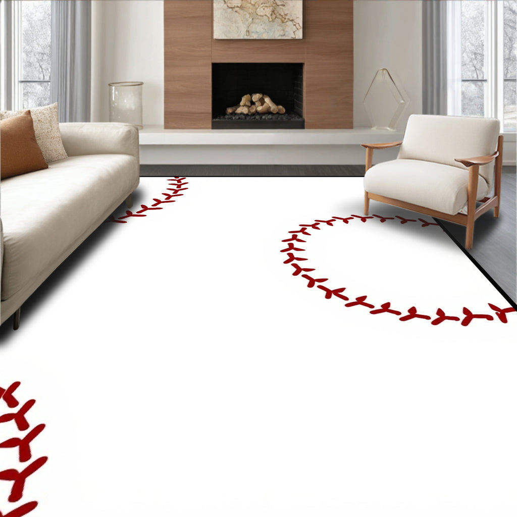 Crimson Stitch Circles White Background Rug