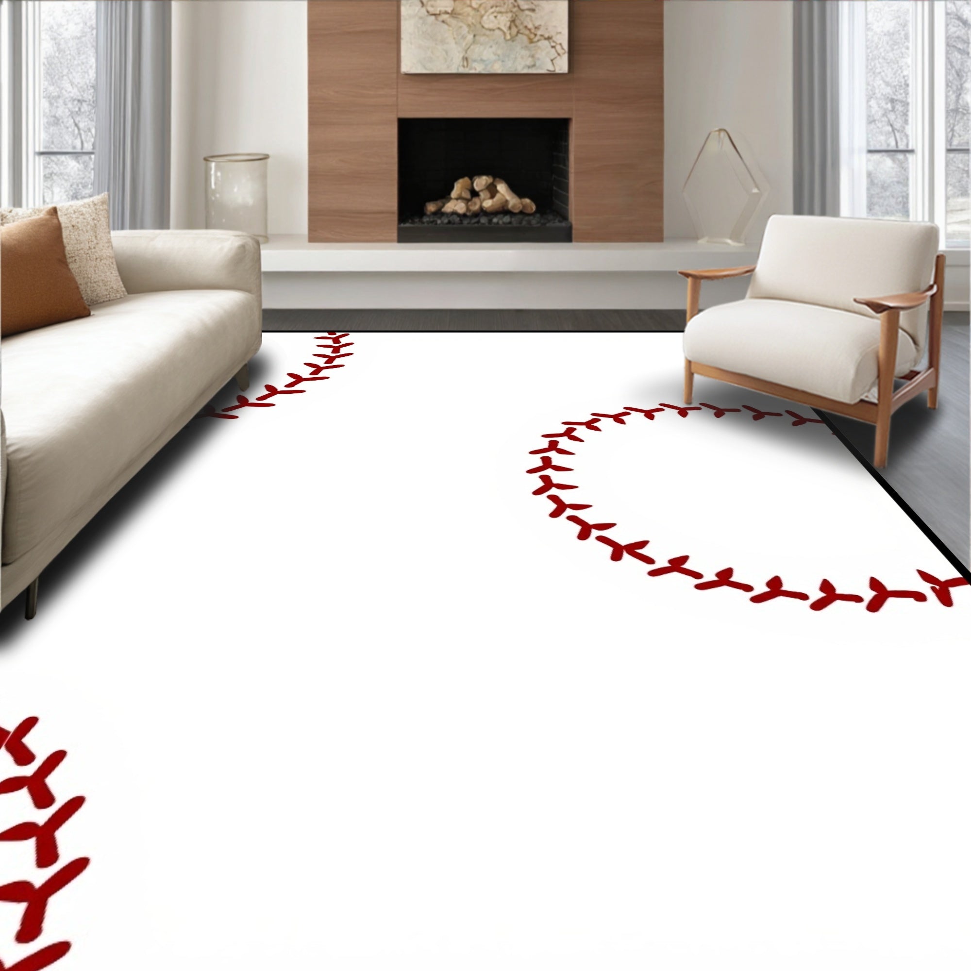 Crimson Stitch Circles White Background Rug