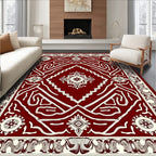 Deep Red Geometric Medallion Rug