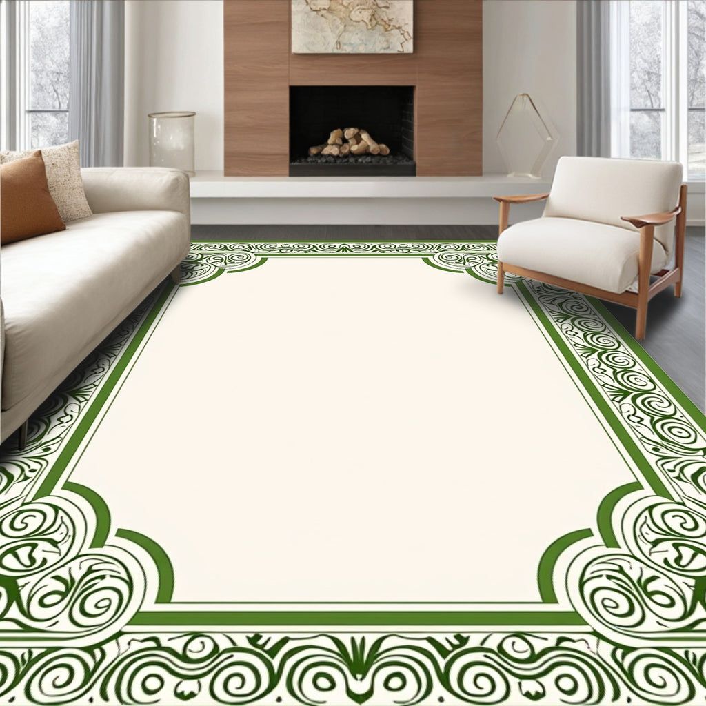 Elegant Green Scrollwork Frame Rug