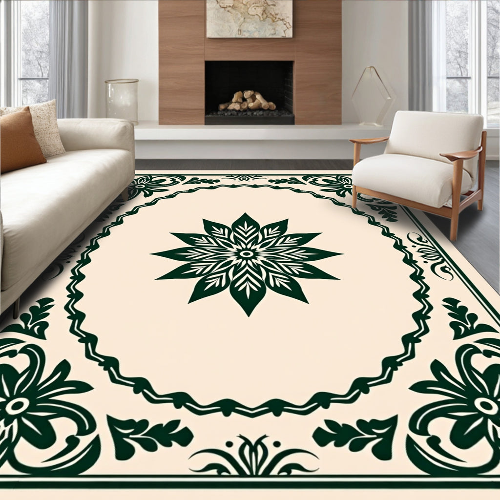 Forest Green Floral Vignette BorderRug Rug