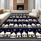 Winter Village Snowflakes Snowy Houses Rug