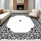 Black White Ornate Eight-Sided Frame Rug