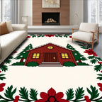 Cozy Red Cabin Christmas Border Rug