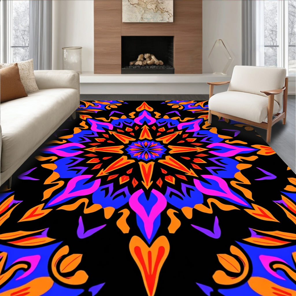 Vibrant Pink Blue Orange Starburst Rug