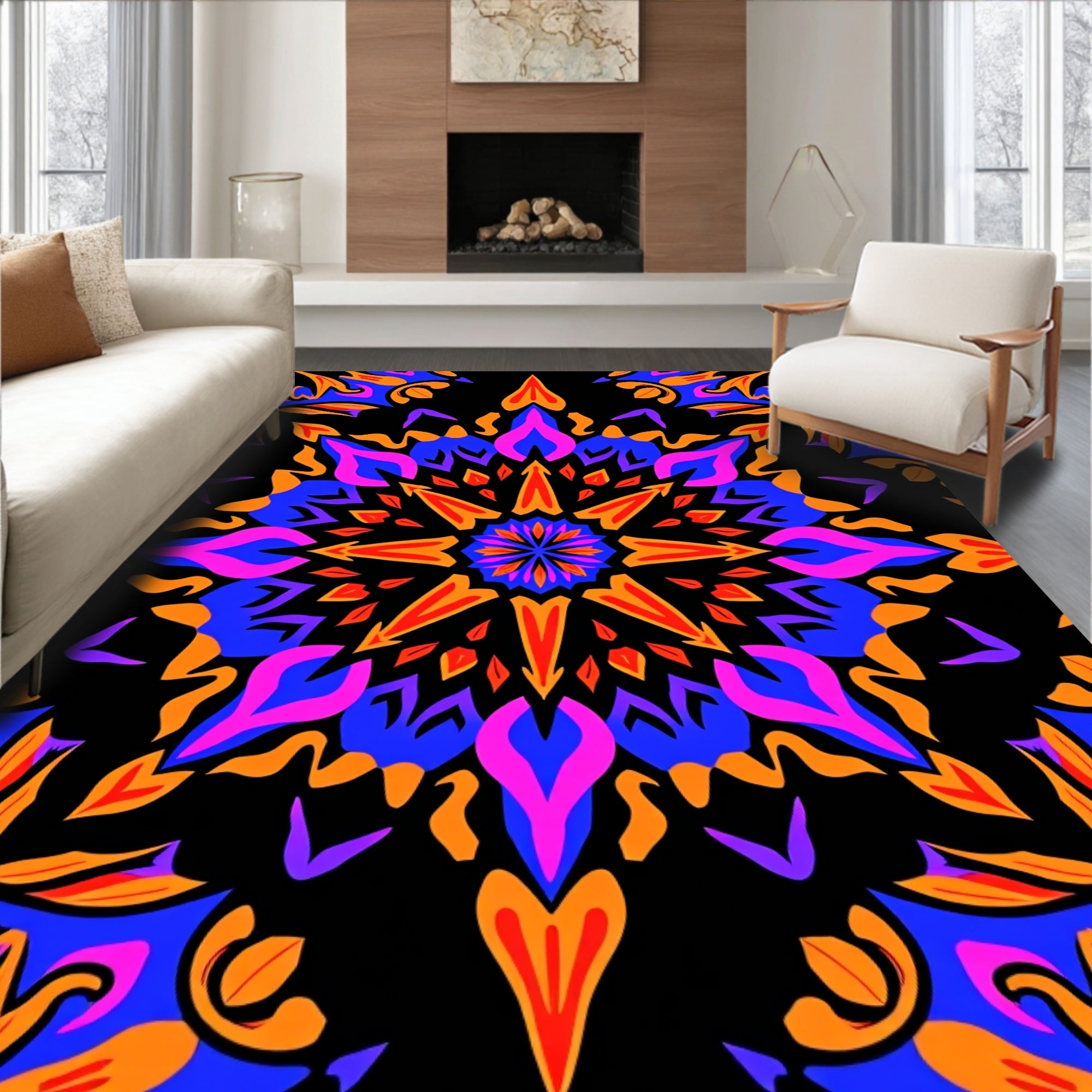 Vibrant Pink Blue Orange Starburst Rug