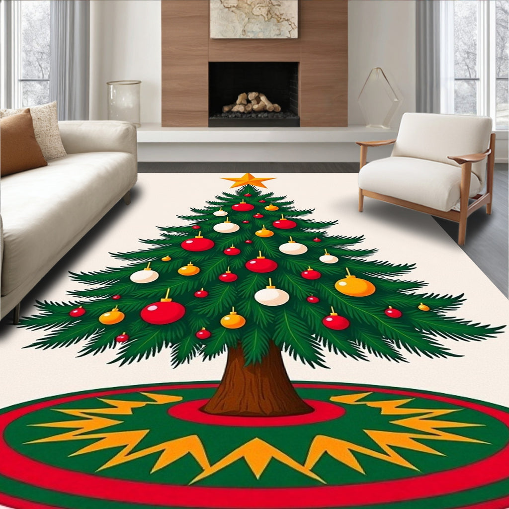 Festive Green Star Ornaments Rug