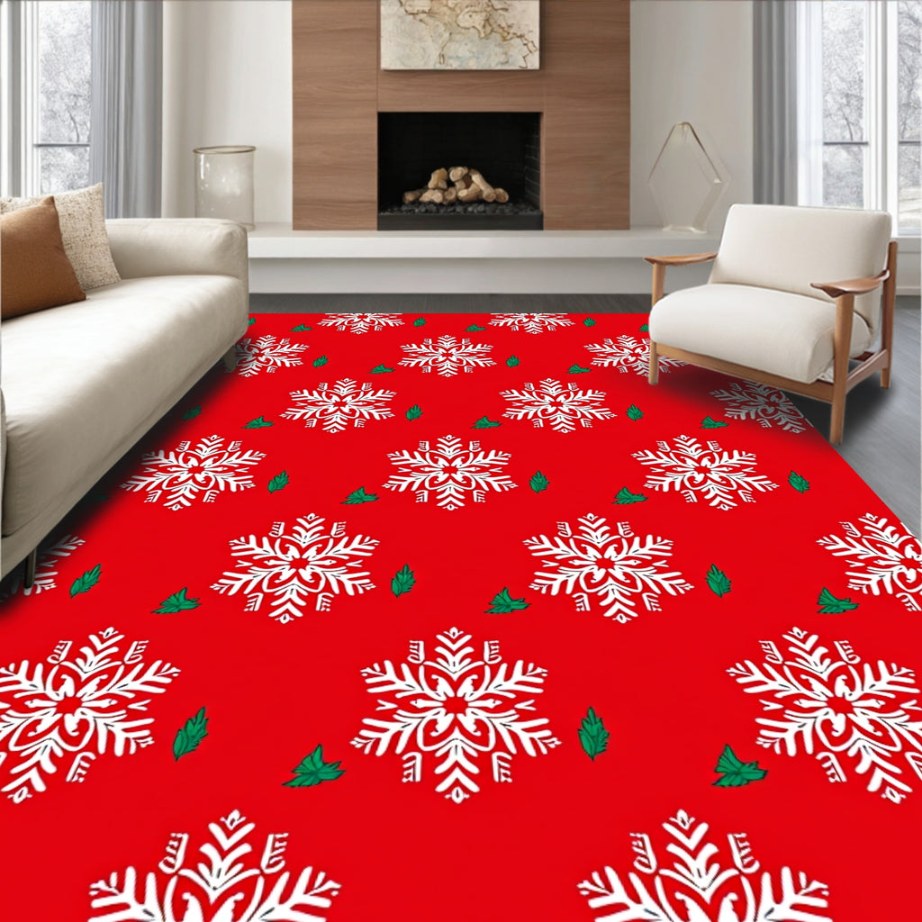 Red White Snowflake Holiday Garland Rug