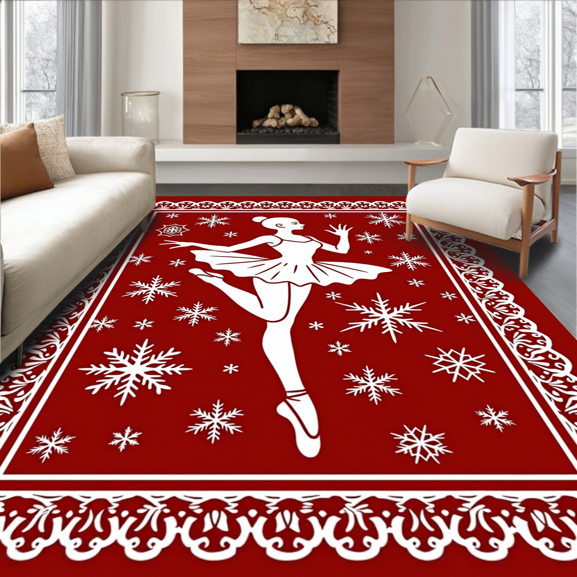 Crimson Snowflakes Ballerina Holiday Rug