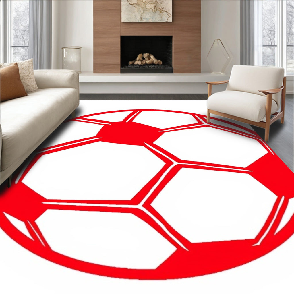 Bold Crimson Soccer Ball Rug