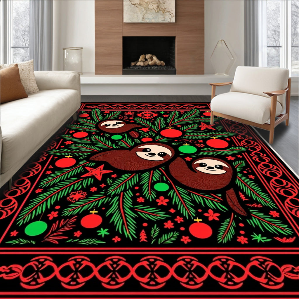 Festive Sloth Christmas Needlepoint Rug