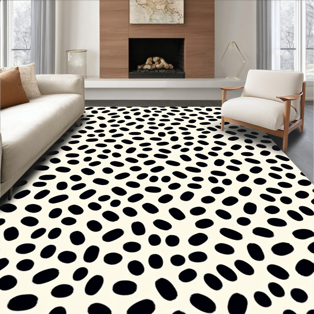 Minimalist Black Oval Speckled Cream Rug