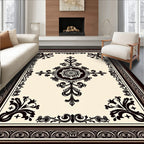 Ornate Cream Dark Brown Medallion Border Rug