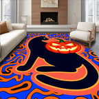 Spooky Black Cat Halloween Pumpkin Rug