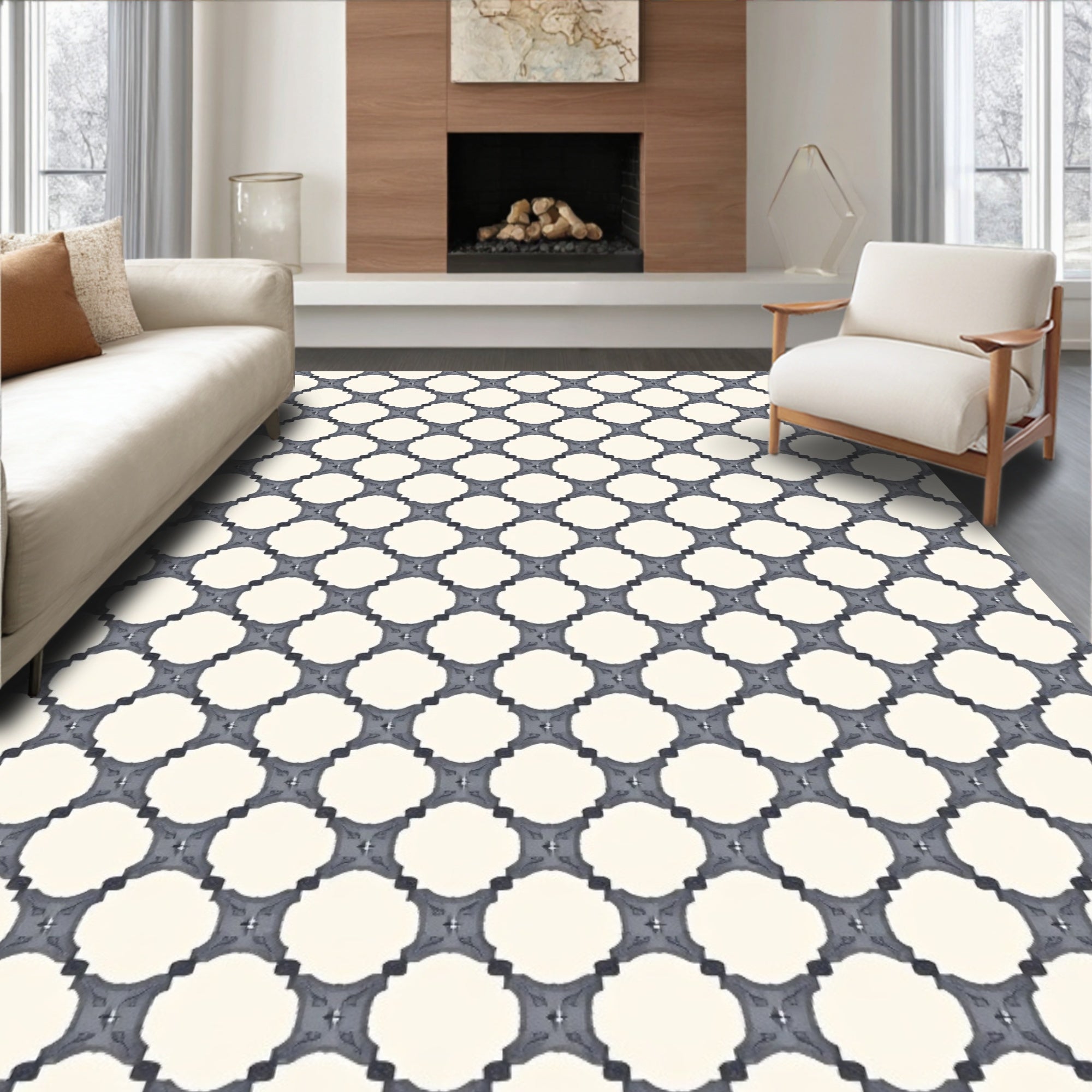 Gray Quatrefoil Lattice Rug
