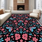 Pink Blue Butterfly Floral Garden Rug