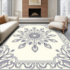 Cream Gray Floral Medallion Border Rug