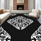 Black White Floral Mandala Rug