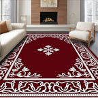 Deep Red White Floral Border Rug