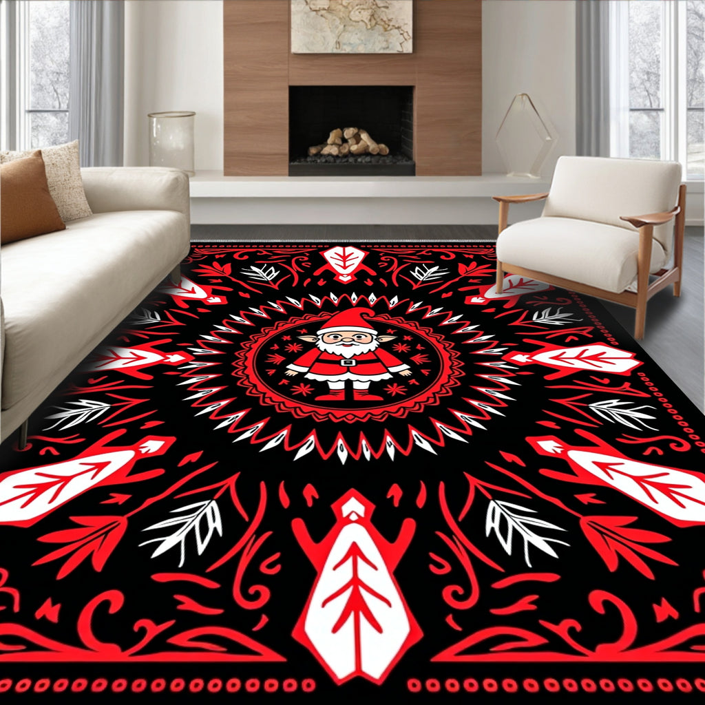Red Black Festive Gnome Mandala Rug