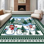 Charming Snowman Forest Winter Scene Rug