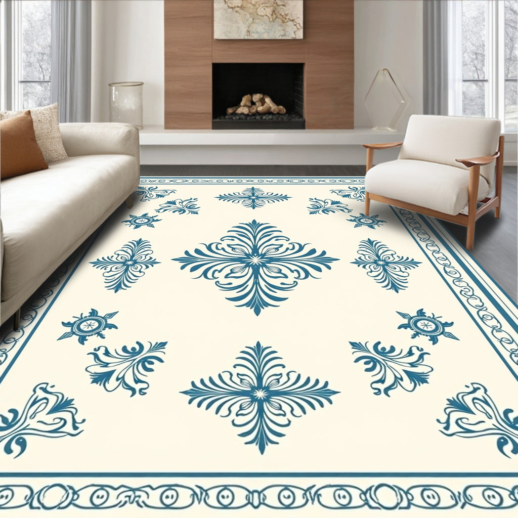 Classic Teal Floral Medallion Square Rug