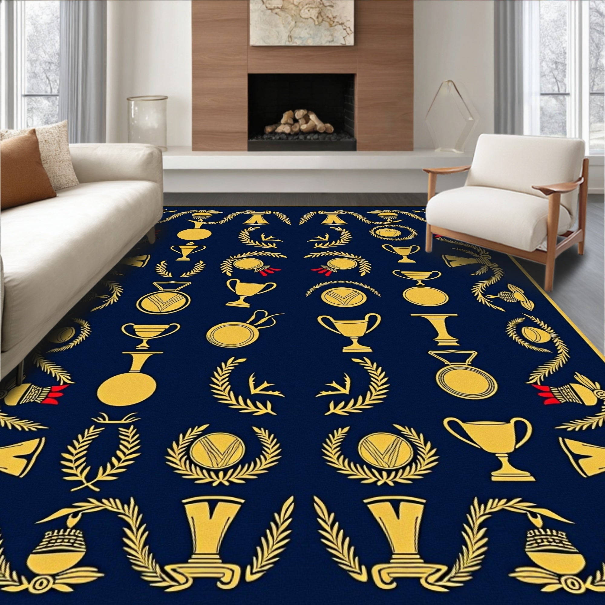 Golden Trophies Laurel Wreath Navy Rug