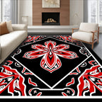 Bold Red Floral Black Diamond Rug