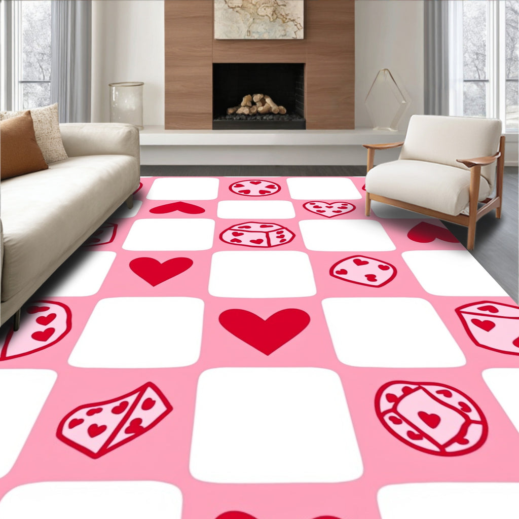 Pink Heart Dice Checkerboard Rug