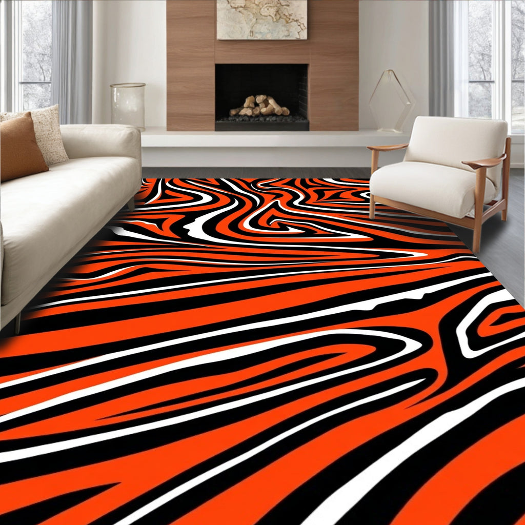 Bold Orange White Black Swirl Rug