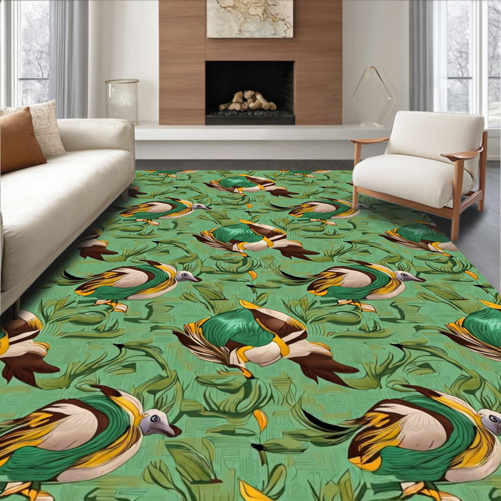 Whimsical Green Duck Foliage Repetition Rug