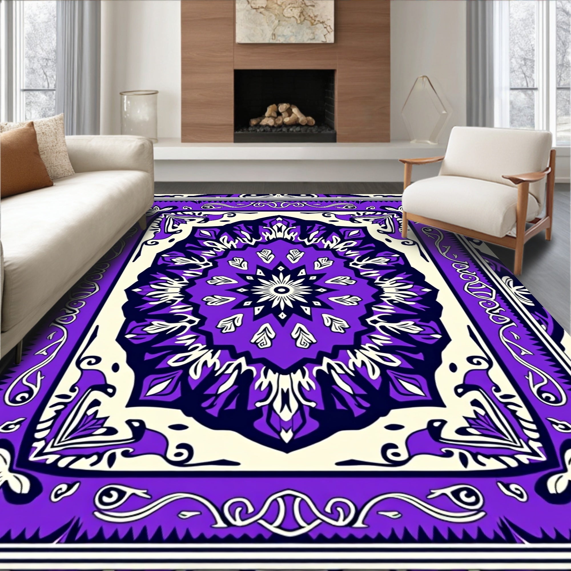 Bold Purple Floral Mandala Rug