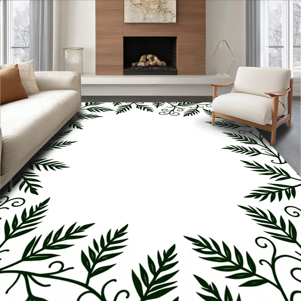 Emerald Green Botanical Vine Border Rug